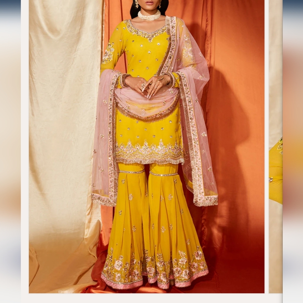 Yellow and Pink Embellished Palazzo Pants